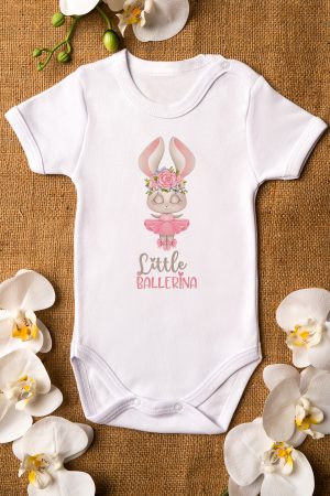 Little Ballerina Balerin Baskılı Kısa Kollu Beyaz Bebek Badi Zıbın Body 5311