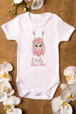 Little Ballerina Balerin Baskılı Kısa Kollu Bebek Body Beyaz Badi Zıbın 5312