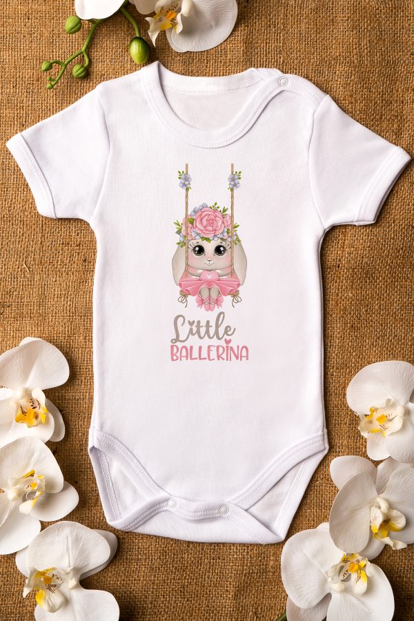 Little Ballerina Balerin Baskılı Kısa Kollu Bebek Body Beyaz Badi Zıbın 5312
