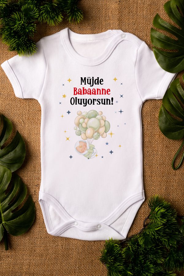 Müjde Babaanne Oluyorsun Baskılı Kısa Kollu Beyaz Bebek Body Badi Zıbın 5316