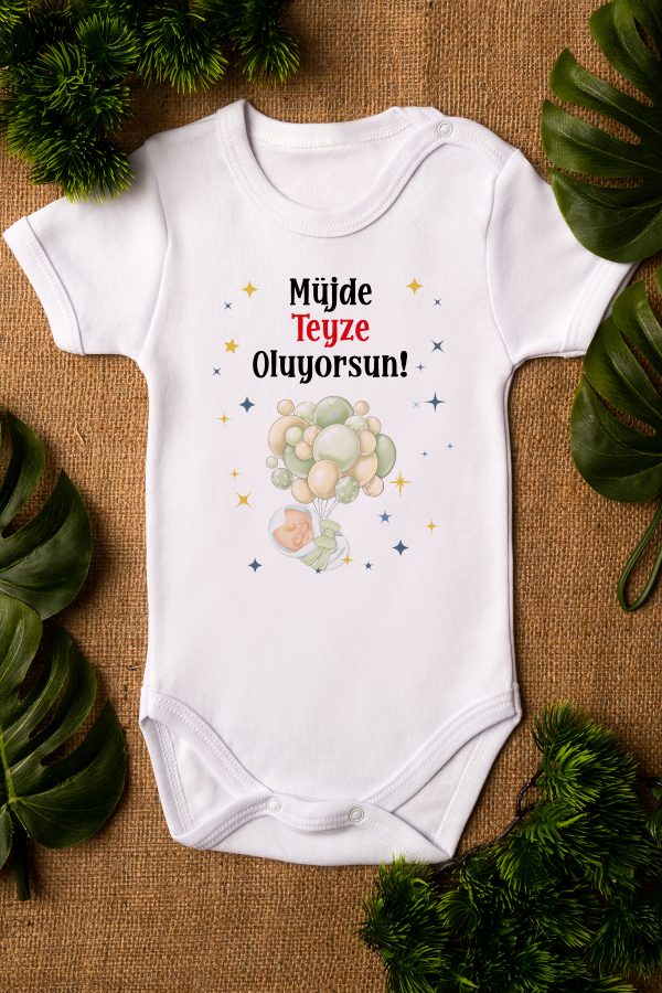 Müjde Teyze Oluyorsun Baskılı Kısa Kollu Beyaz Bebek Body Badi Zıbın 5317