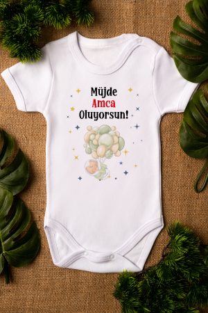 Müjde Amca Oluyorsun Baskılı Kısa Kollu Bebek Body Badi Zıbın 5320