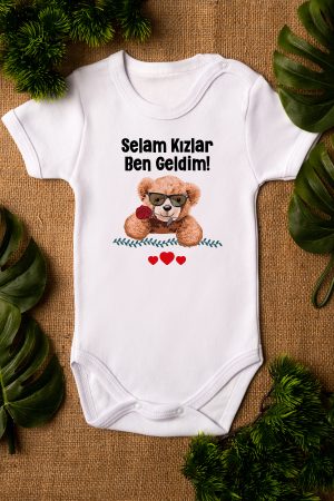 Teddy Bear Selam Kızlar Ben Geldim Baskılı Kısa Kollu Bebek Body Zıbın 5346