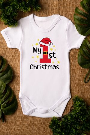 First Christmas Yılbaşı Baskılı Kısa Kollu Bebek Body Badi Zıbın 5362