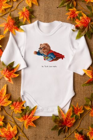 Teddy Bear Baskılı Uzun Kollu Beyaz Bebek Body Badi Zıbın 5365-U