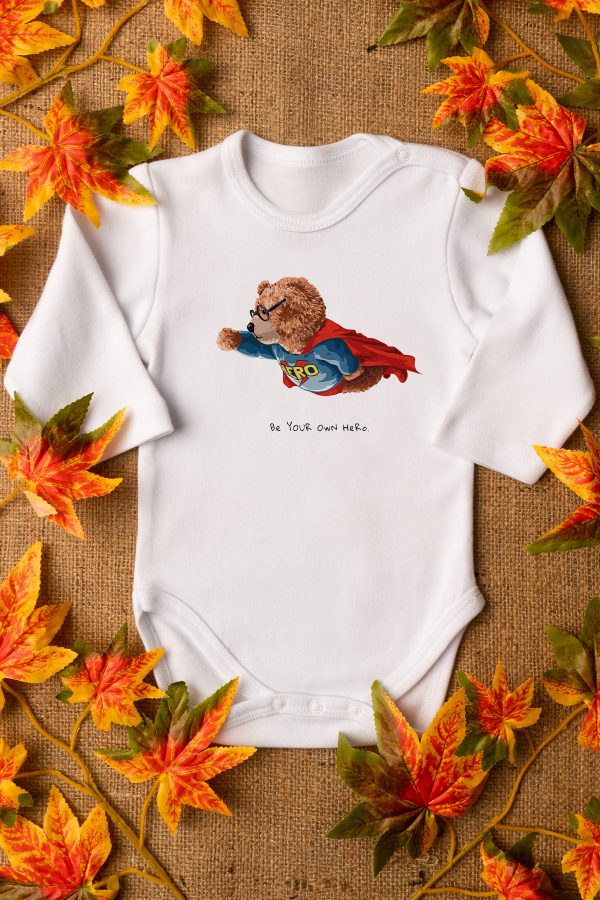 Teddy Bear Baskılı Uzun Kollu Beyaz Bebek Body Badi Zıbın 5365-U