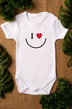 Gülen Yüz Smiley Baskılı Kısa Kollu Beyaz Bebek Body Badi Zıbın 5366