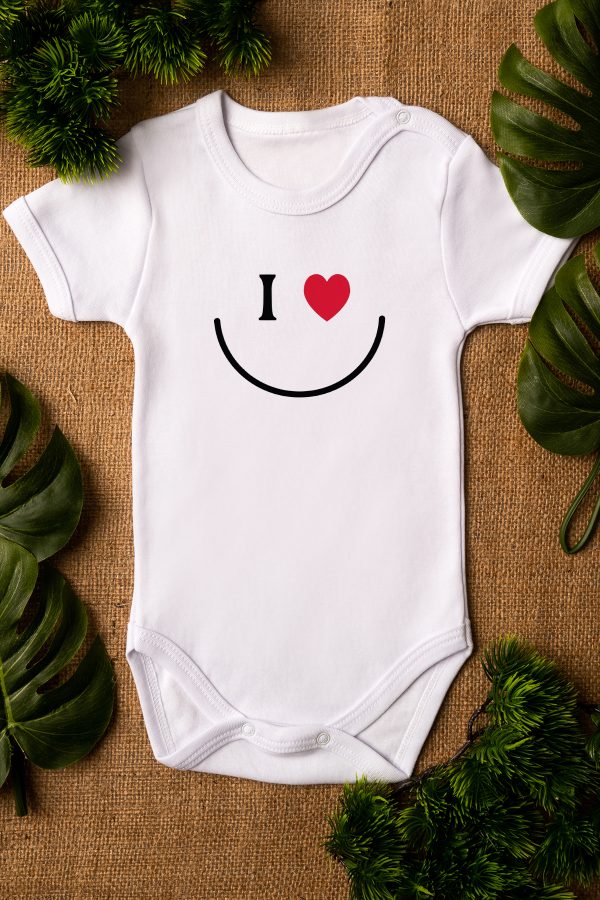 Gülen Yüz Smiley Baskılı Kısa Kollu Beyaz Bebek Body Badi Zıbın 5366