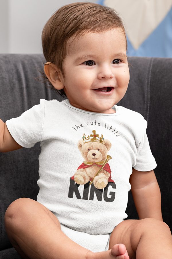 Teddy Bear Kral Baskılı Kısa Kollu Beyaz Bebek Body Badi Zıbın 5367