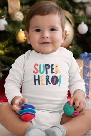 Süper Kahraman Hero Baskılı Uzun Kollu Beyaz Bebek Body Badi Zıbın 5370-U