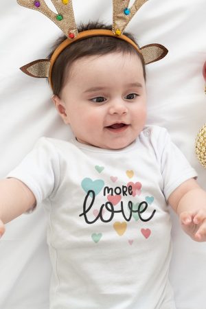 More Love Baskılı Kısa Kollu Beyaz Bebek Body Badi Çıtçıtlı Zıbın 5372