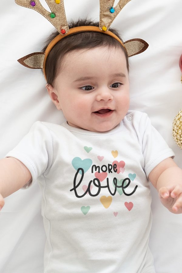 More Love Baskılı Kısa Kollu Beyaz Bebek Body Badi Çıtçıtlı Zıbın 5372