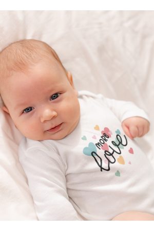 More Love Baskılı Uzun Kollu Beyaz Bebek Body Badi Çıtçıtlı Zıbın 5372-U