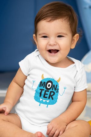 Little Monster Baskılı Kısa Kollu Beyaz Bebek Body Badi Çıtçıtlı Zıbın 5374