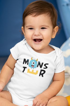 Little Monster Baskılı Kısa Kollu Beyaz Bebek Body Badi Çıtçıtlı Zıbın 5375