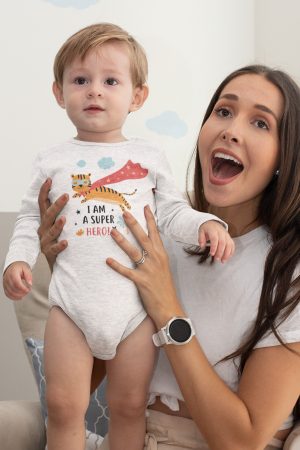 Süper Kahraman Hero Baskılı Uzun Kollu Beyaz Bebek Body Badi Zıbın 5378-U