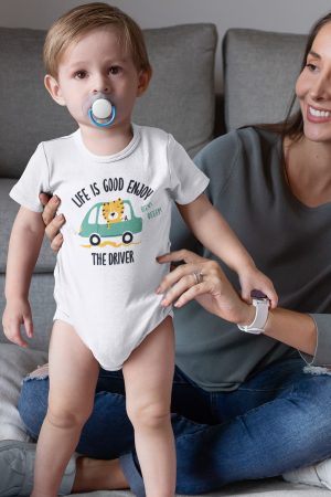 The Driver Araba Baskılı Kısa Kollu Beyaz Bebek Body Badi Zıbın 5383