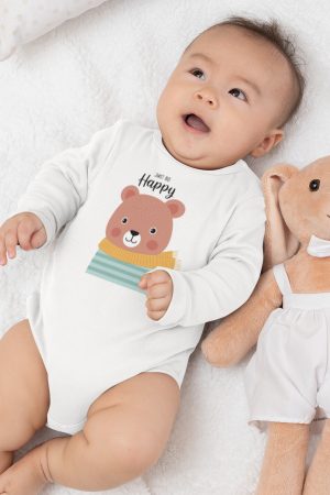 Mutlu Sevimli Ayıcık Baskılı Uzun Kollu Bebek Body Badi Zıbın 5385-U