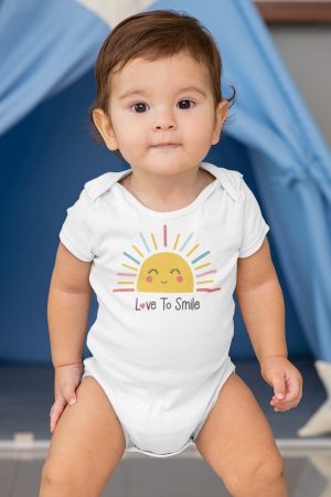Love To Smile Baskılı Kısa Kollu Beyaz Bebek Body Badi Çıtçıtlı Zıbın 5388