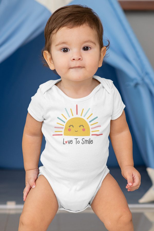 Love To Smile Baskılı Kısa Kollu Beyaz Bebek Body Badi Çıtçıtlı Zıbın 5388
