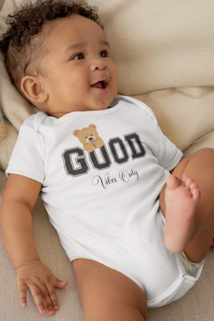 Good Vibes Only Teddy Bear Baskılı Kısa Kollu Bebek Body Bebek Badi Zıbın 5392