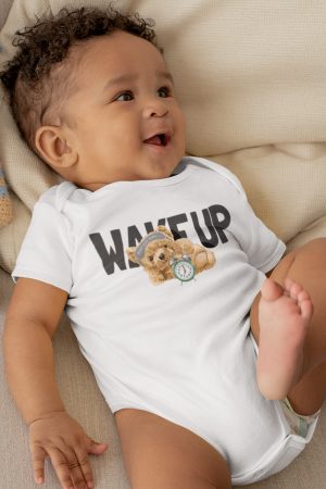 Teddy Bear Baskılı Kısa Kollu Beyaz Bebek Body Badi Çıtçıtlı Zıbın 5394
