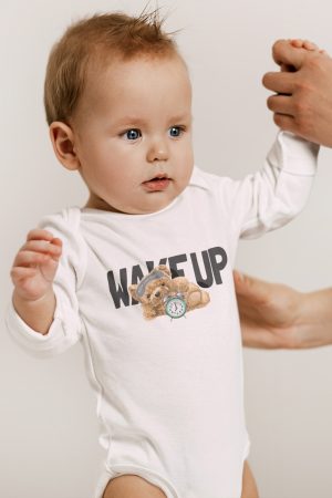 Teddy Bear Baskılı Uzun Kollu Beyaz Bebek Body Badi Çıtçıtlı Zıbın 5394-U