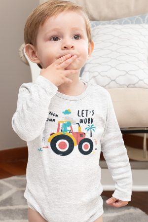 Let's Work Traktör Baskılı Uzun Kollu Bebek Body Badi Çıtçıtlı Zıbın 5396-U