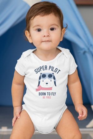 Süper Pilot Baskılı Kısa Kollu Beyaz Bebek Body Badi Çıtçıtlı Zıbın 5400