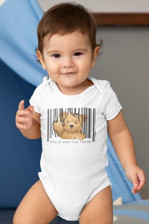 Teddy Bear Baskılı Kısa Kollu Beyaz Bebek Body Badi Zıbın 5403