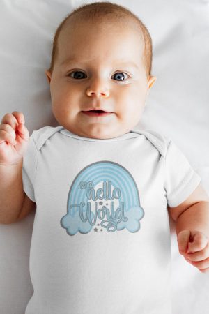 Hello World Baskılı Kısa Kollu Beyaz Bebek Body Badi Çıtçıtlı Zıbın 5404