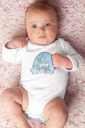 Hello World Baskılı Uzun Kollu Beyaz Bebek Body Badi Çıtçıtlı Zıbın 5404-U