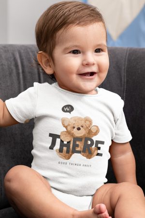 Teddy Bear Baskılı Kısa Kollu Beyaz Bebek Body Badi Çıtçıtlı Zıbın 5406