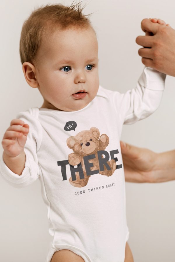 Teddy Bear Uzun Kollu Beyaz Bebek Body Badi Çıtçıtlı Zıbın 5406-U