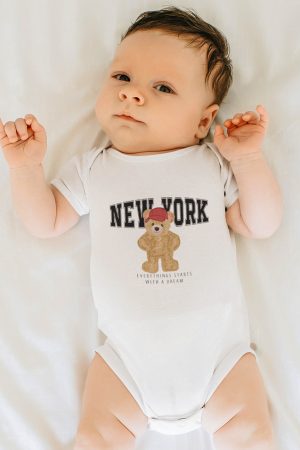 Teddy Bear Newyork Baskılı Kısa Kollu Beyaz Body Badi Zıbın 5409
