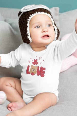Teddy Bear Baskılı Uzun Kollu Beyaz Bebek Body Badi Zıbın 5410-U