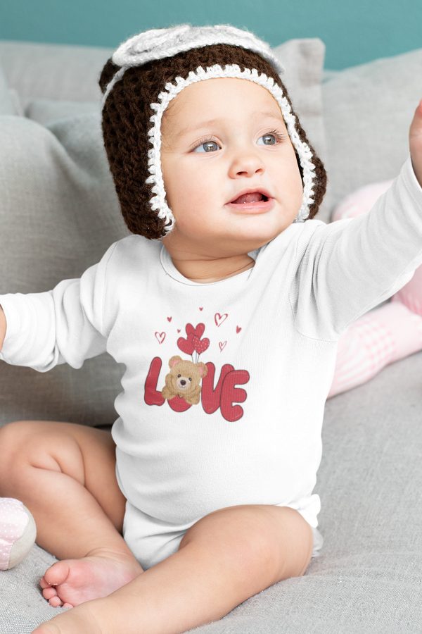 Teddy Bear Baskılı Uzun Kollu Beyaz Bebek Body Badi Zıbın 5410-U