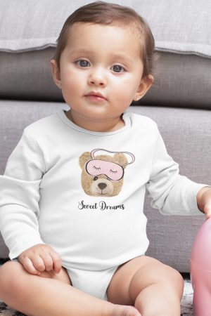 Teddy Bear Baskılı Uzun Kollu Beyaz Bebek Body Badi Zıbın 5411-U
