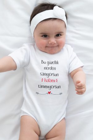 Hala Baskılı Kısa Kollu Beyaz Bebek Body Badi Çıtçıtlı Zıbın 5413