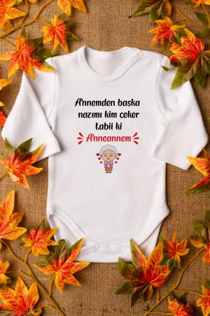 Anneanne Baskılı Uzun Kollu Bebek Body Beyaz Badi Zıbın 5416-U