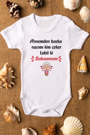 Babaanne Baskılı Kısa Kollu Bebek Body Beyaz Badi Zıbın 5417