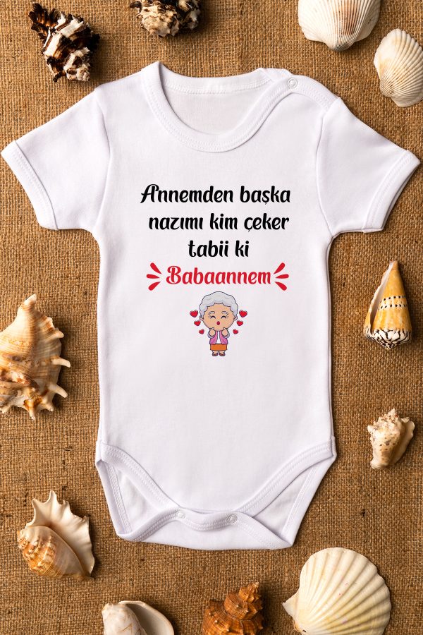 Babaanne Baskılı Kısa Kollu Bebek Body Beyaz Badi Zıbın 5417