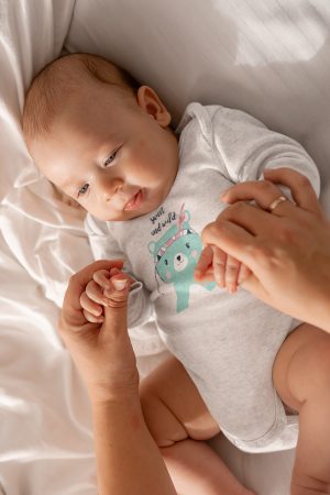 Sevimli Ayı Baskılı Uzun Kollu Bebek Body Badi Çıtçıtlı Zıbın 5423-U