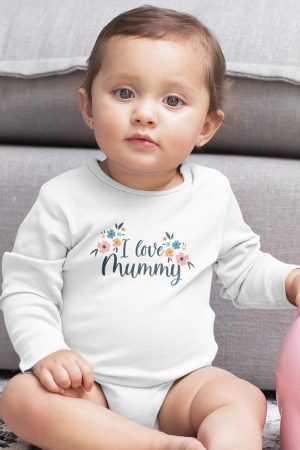 I Love Mommy Baskılı Uzun Kollu Bebek Body Zıbın 5434-U