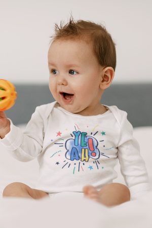 Yeah Yazılı Uzun Kollu Bebek Body Badi Çıtçıtlı Zıbın 5452- U