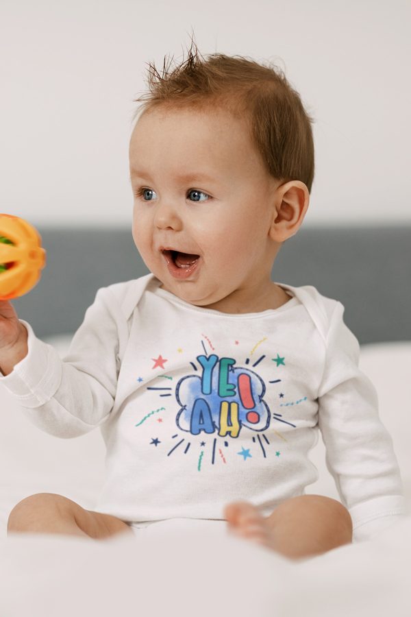 Yeah Yazılı Uzun Kollu Bebek Body Badi Çıtçıtlı Zıbın 5452- U