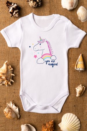 Unicorn Baskılı Bebek Body Badi Çıtçıtlı Zıbın 5454
