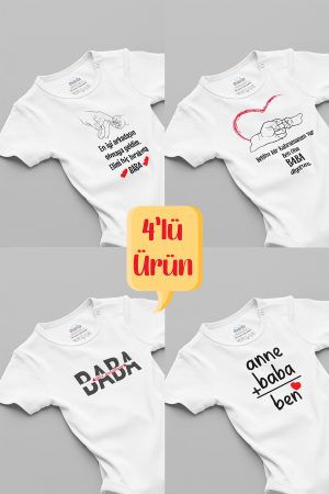 Baba Baskılı 4'lü Bebek Body Beyaz Badi Zıbın 5000-4LU