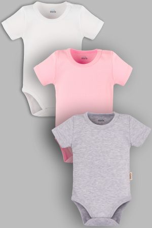 Beyaz Pembe Gri Melanj Basic 3'lü Bebek Body Bebek Badi Zıbın