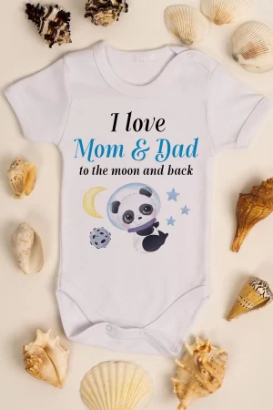 I Love Mom & Dad Anne Baba Baskılı Çıtçıtlı Bebek Body Zıbın Badi 5002